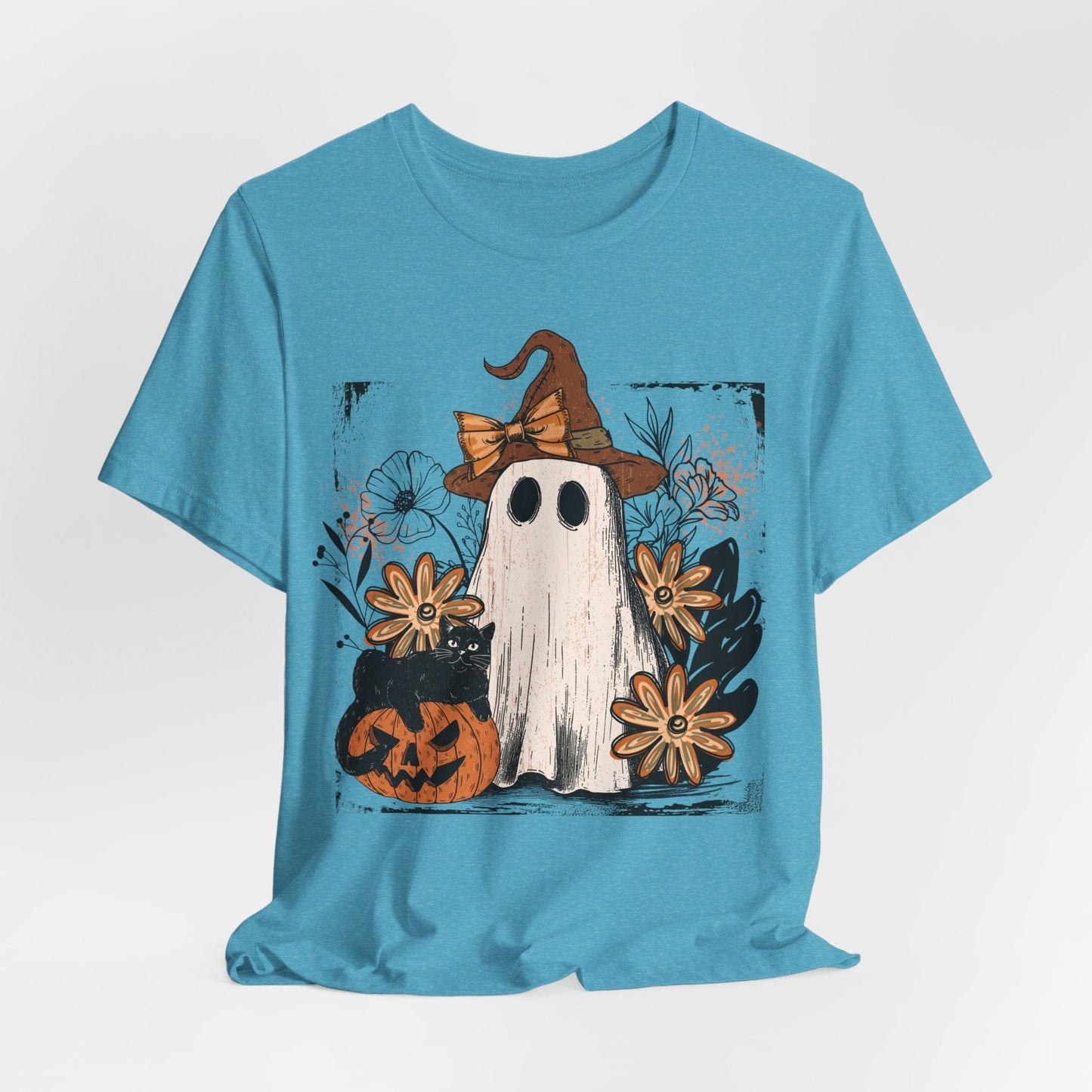 Floral Ghost & Black Cat – Cute Halloween Shirt