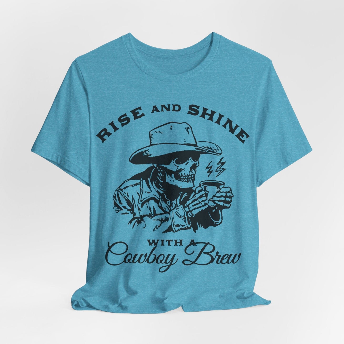Cowboy Brew Skeleton Coffee Tee – Rise & Shine Western Goth Shirt