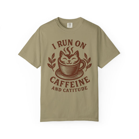 I Run on Caffeine and Catitude | Funny Cat Coffee Lover T-Shirt