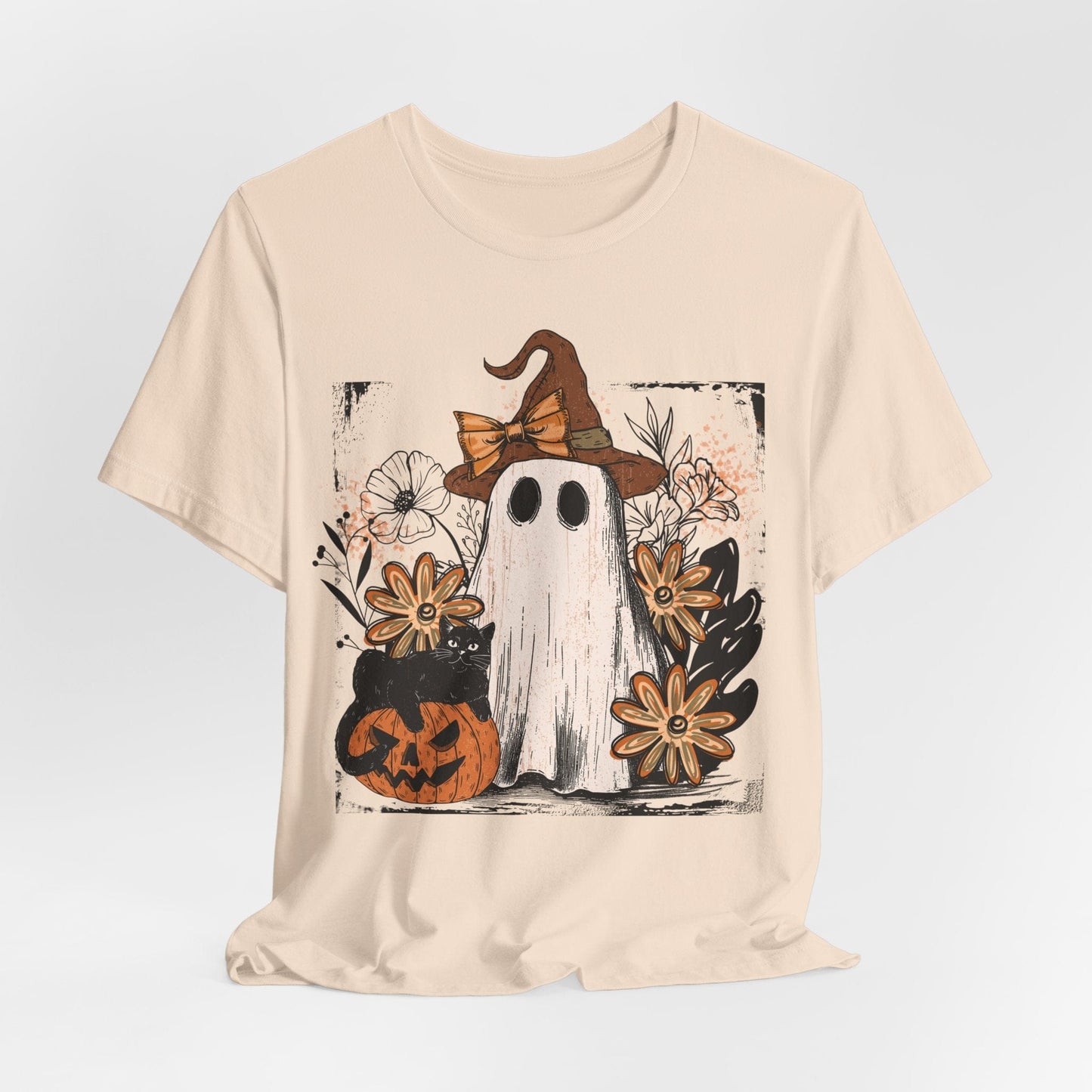 Floral Ghost & Black Cat – Cute Halloween Shirt
