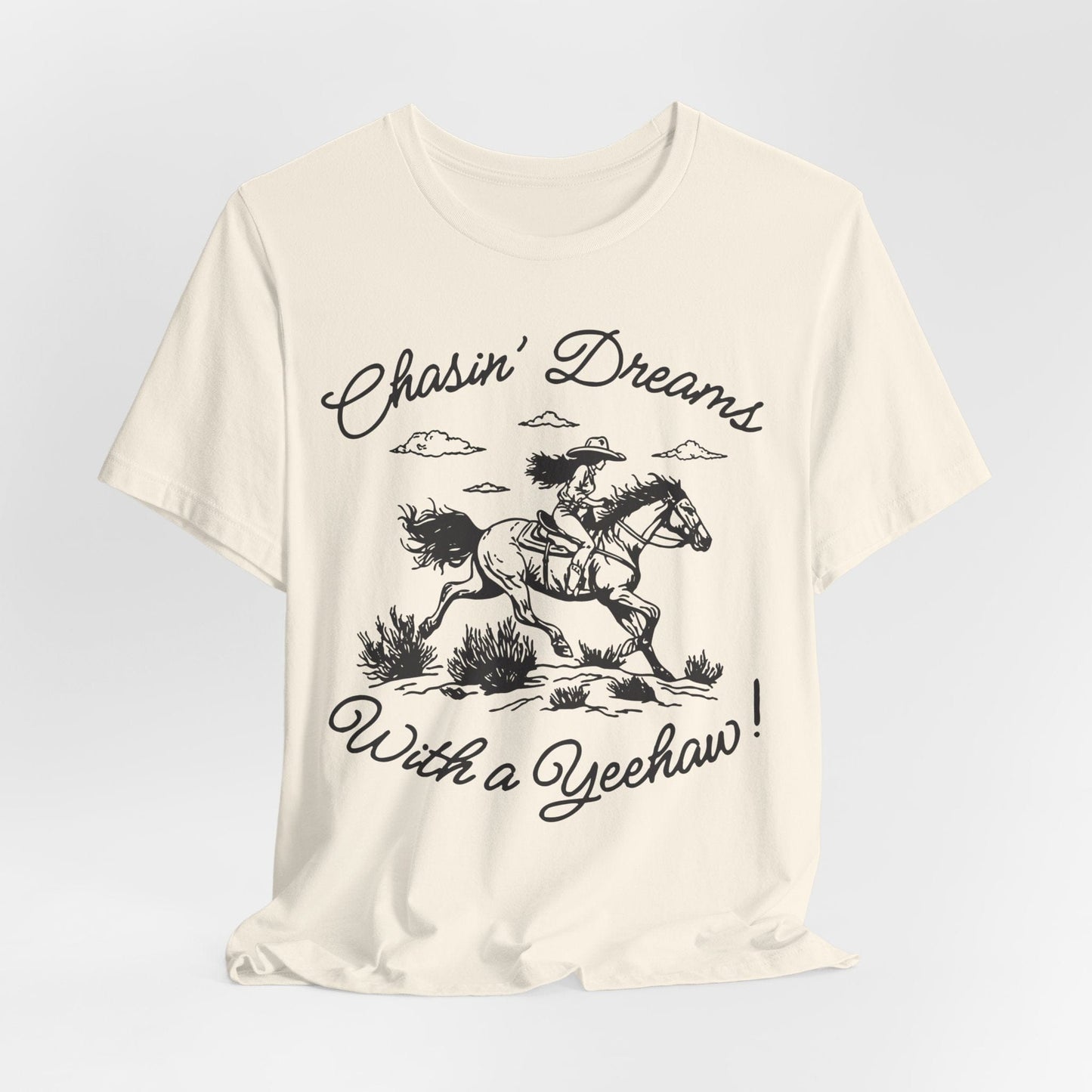 Chasin’ Dreams With a Yeehaw Tee – Retro Cowgirl Line Art Shirt