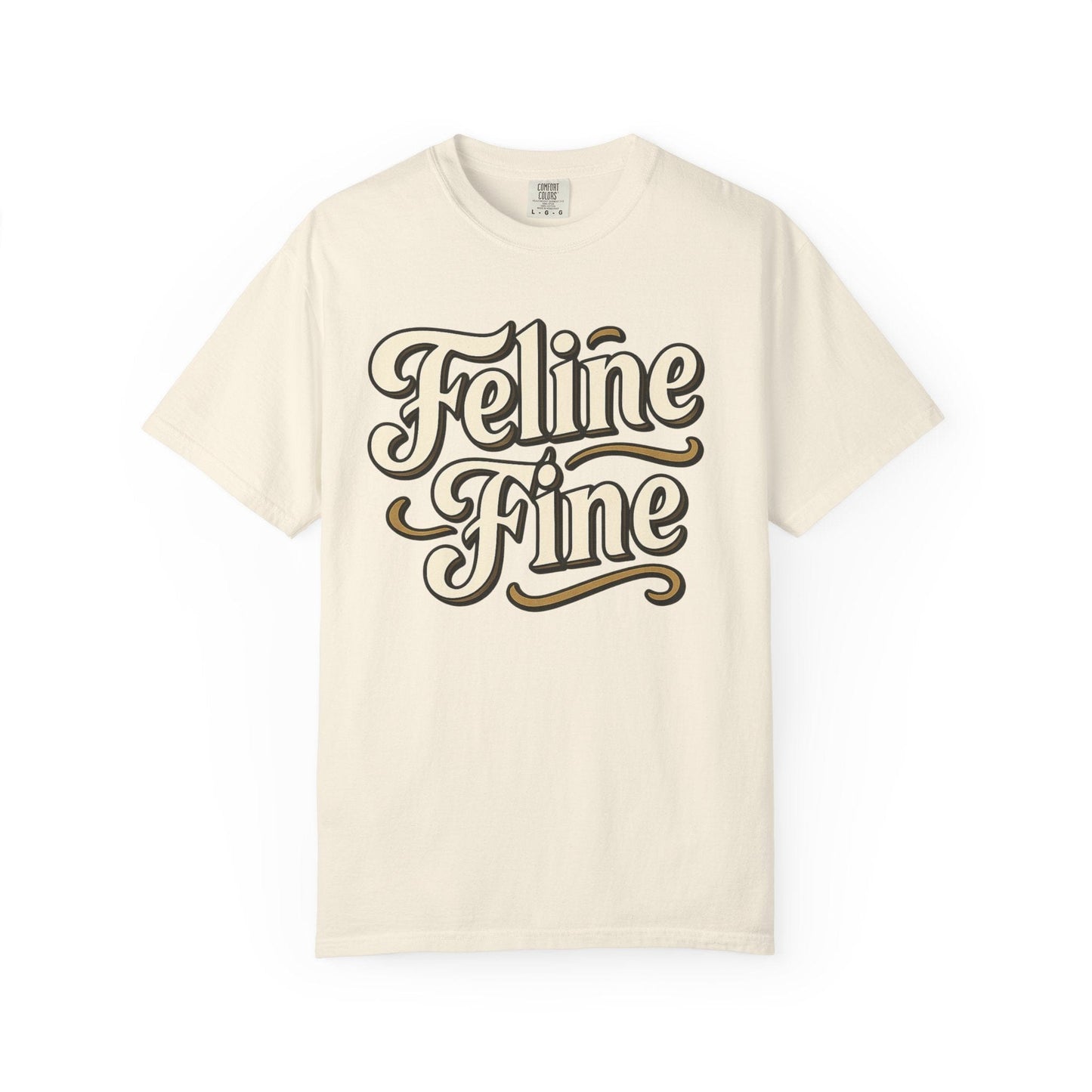 Feline Fine Vintage Typography Cat Lover Tee