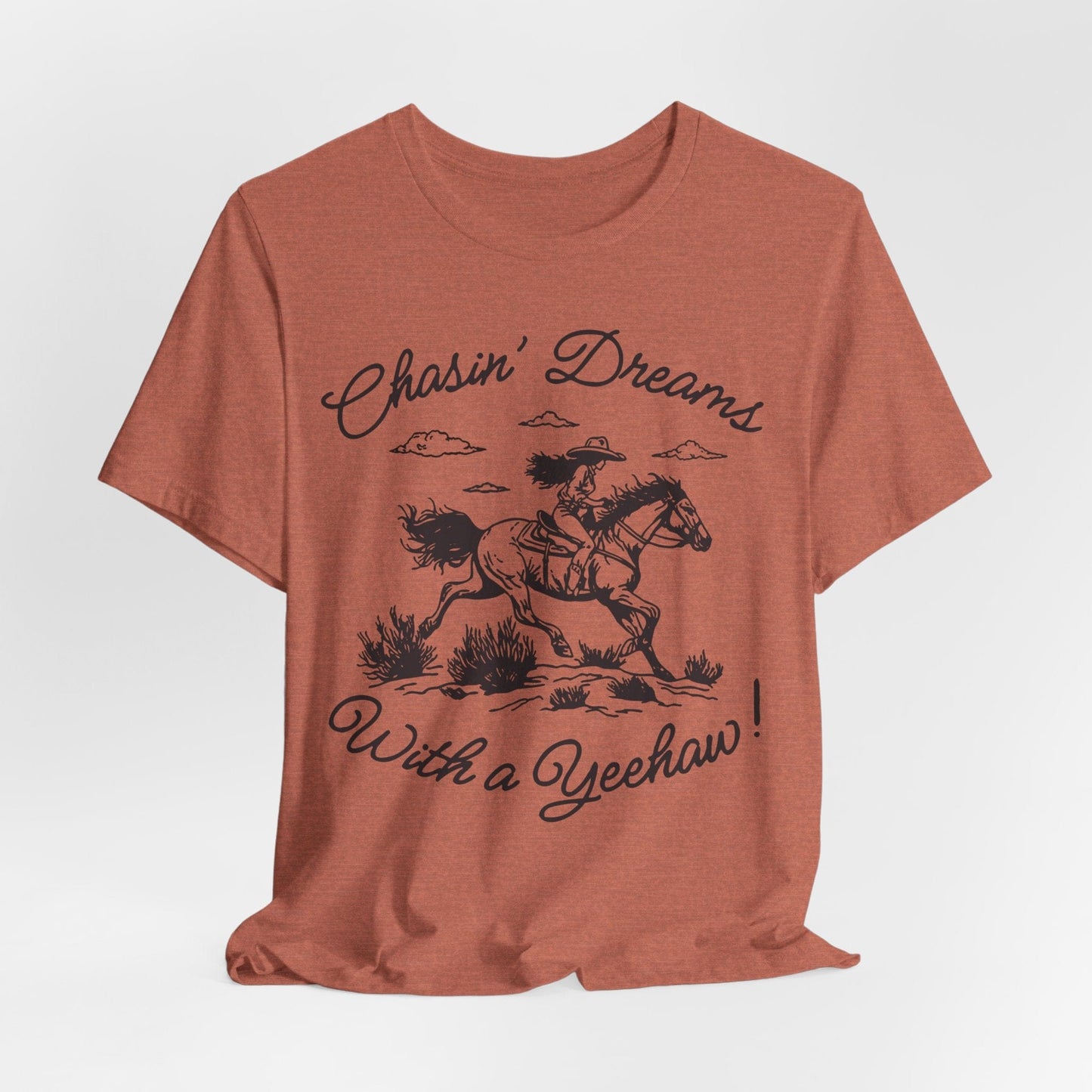 Chasin’ Dreams With a Yeehaw Tee – Retro Cowgirl Line Art Shirt
