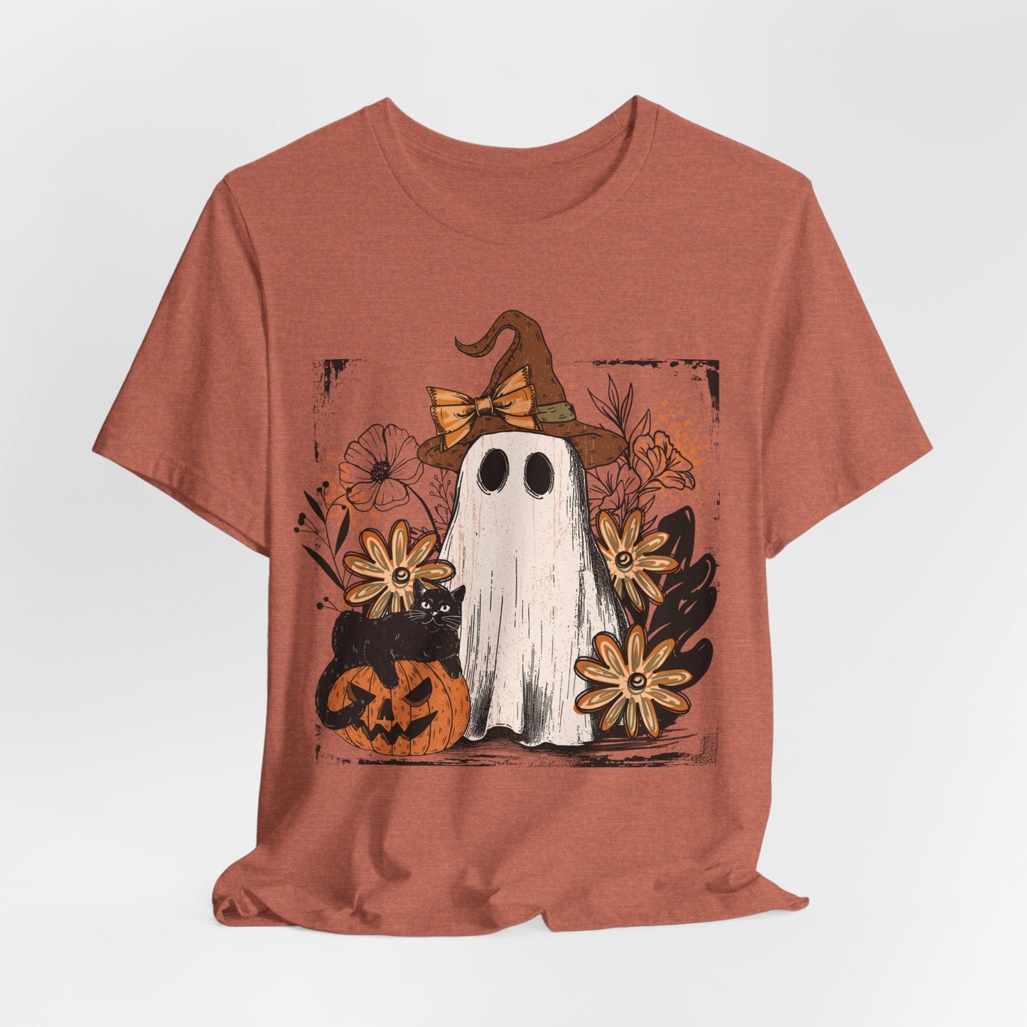 Floral Ghost & Black Cat – Cute Halloween Shirt