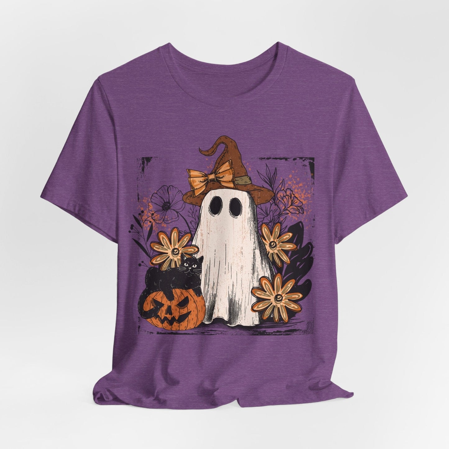 Floral Ghost & Black Cat – Cute Halloween Shirt
