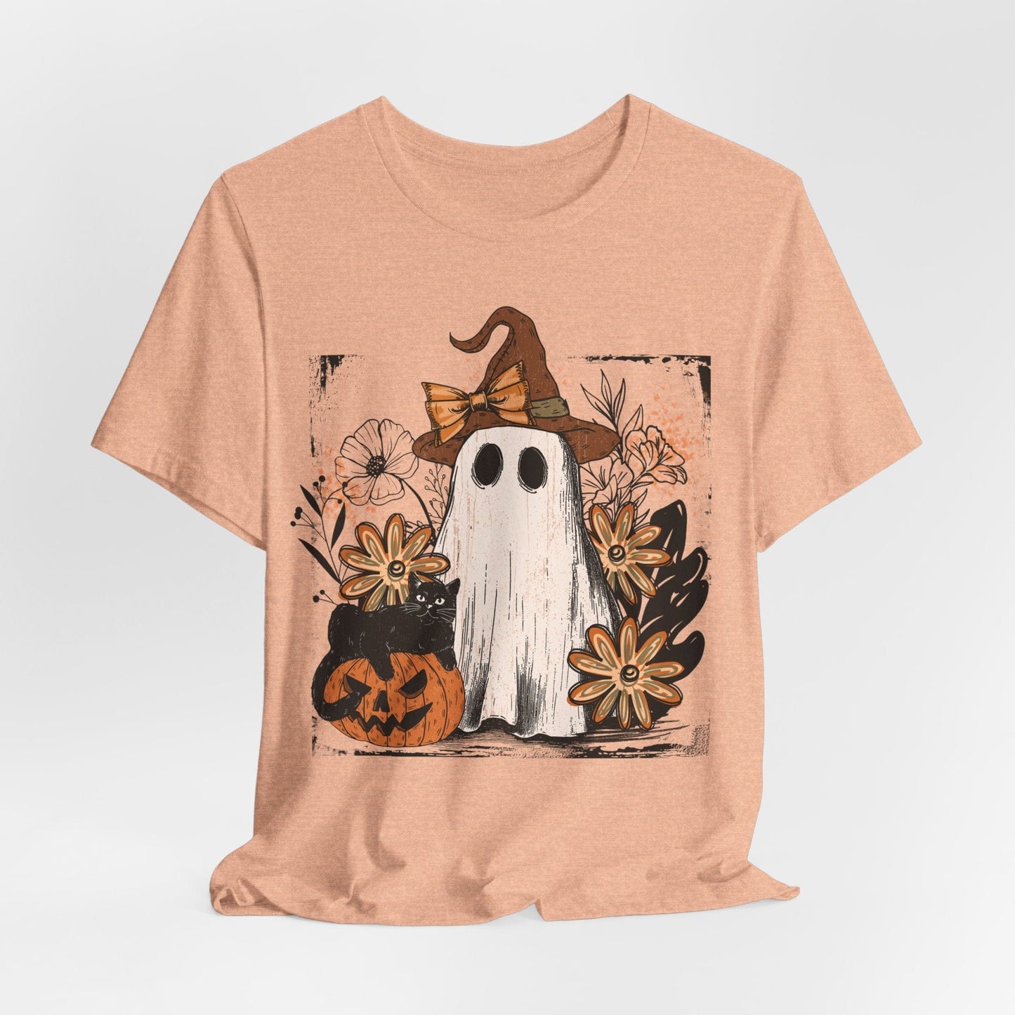 Floral Ghost & Black Cat – Cute Halloween Shirt
