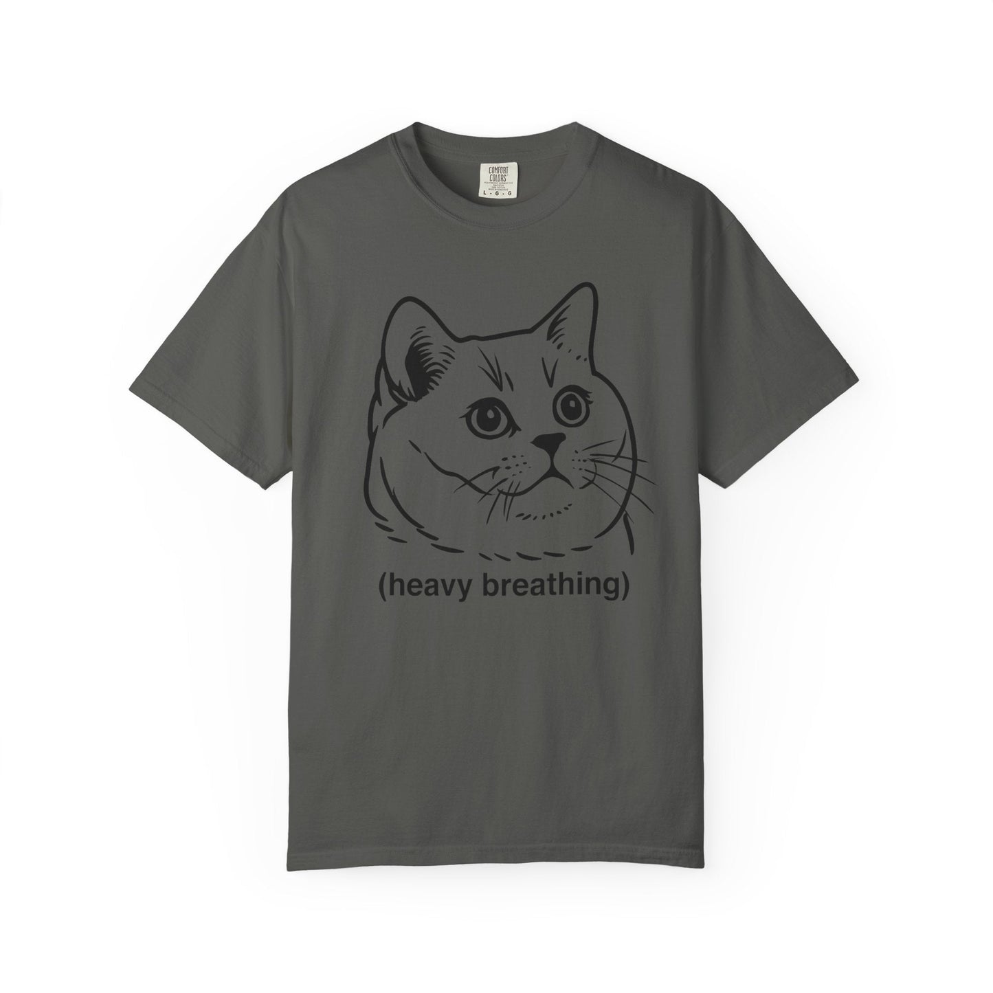 Heavy Breathing Cat Meme Shirt – Funny White on Black Cat Tee