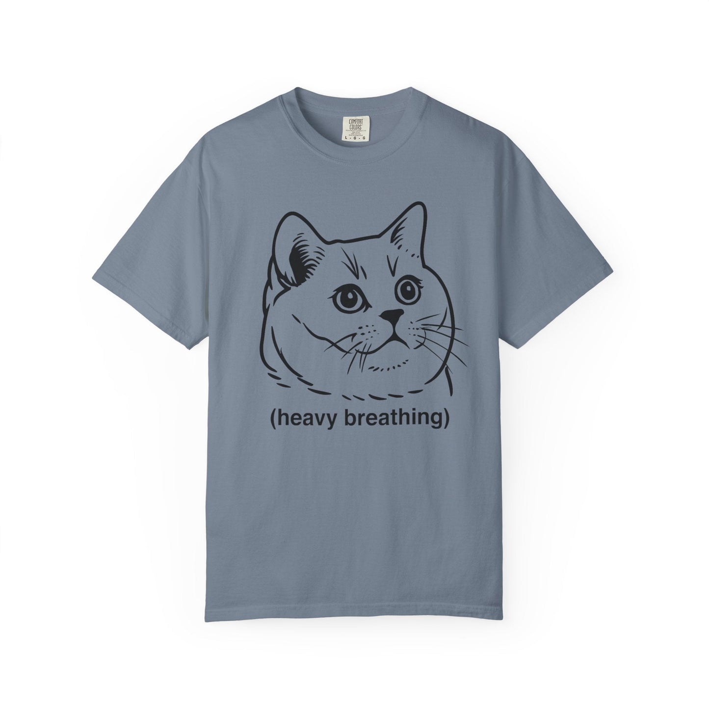 Heavy Breathing Cat Meme Shirt – Funny White on Black Cat Tee