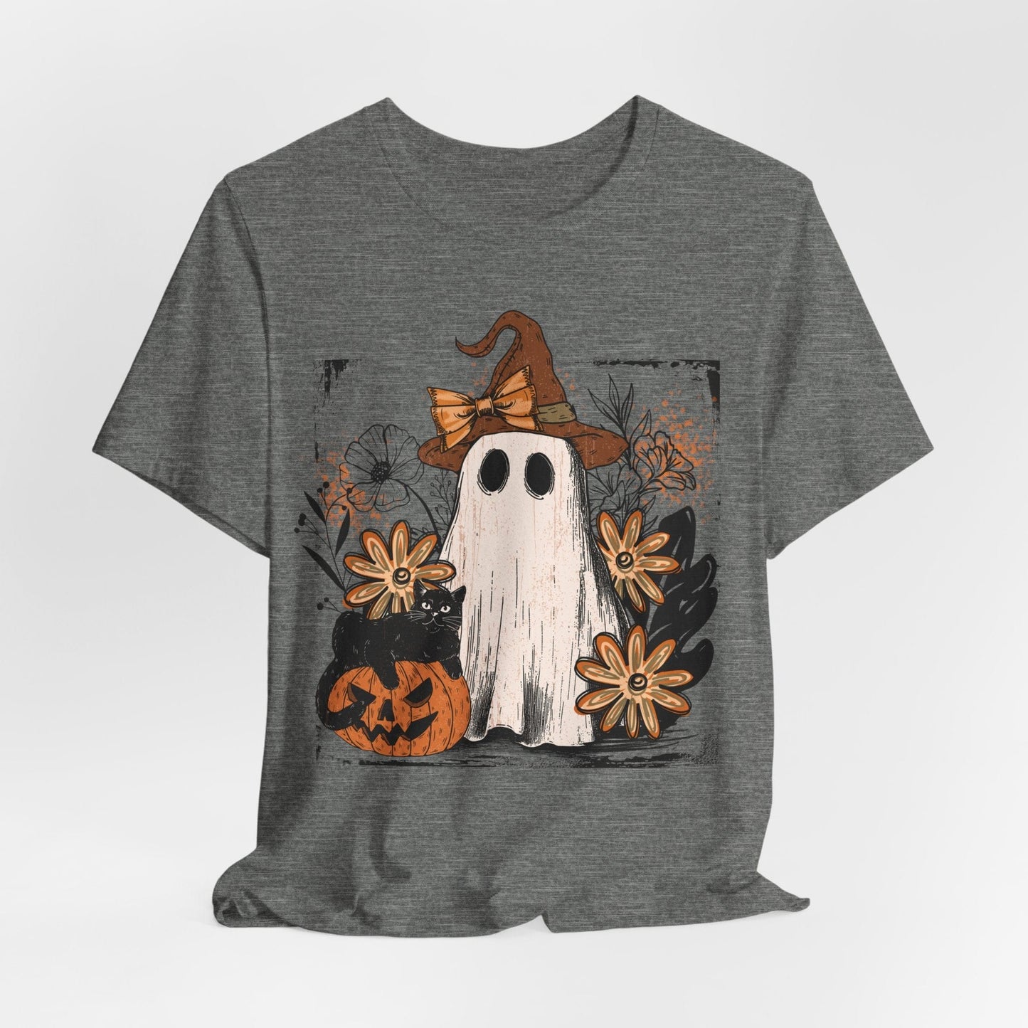 Floral Ghost & Black Cat – Cute Halloween Shirt