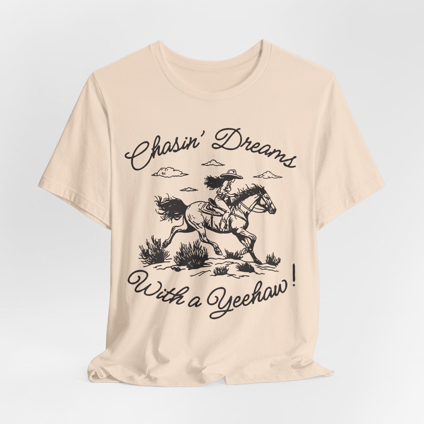 Chasin’ Dreams With a Yeehaw Tee – Retro Cowgirl Line Art Shirt