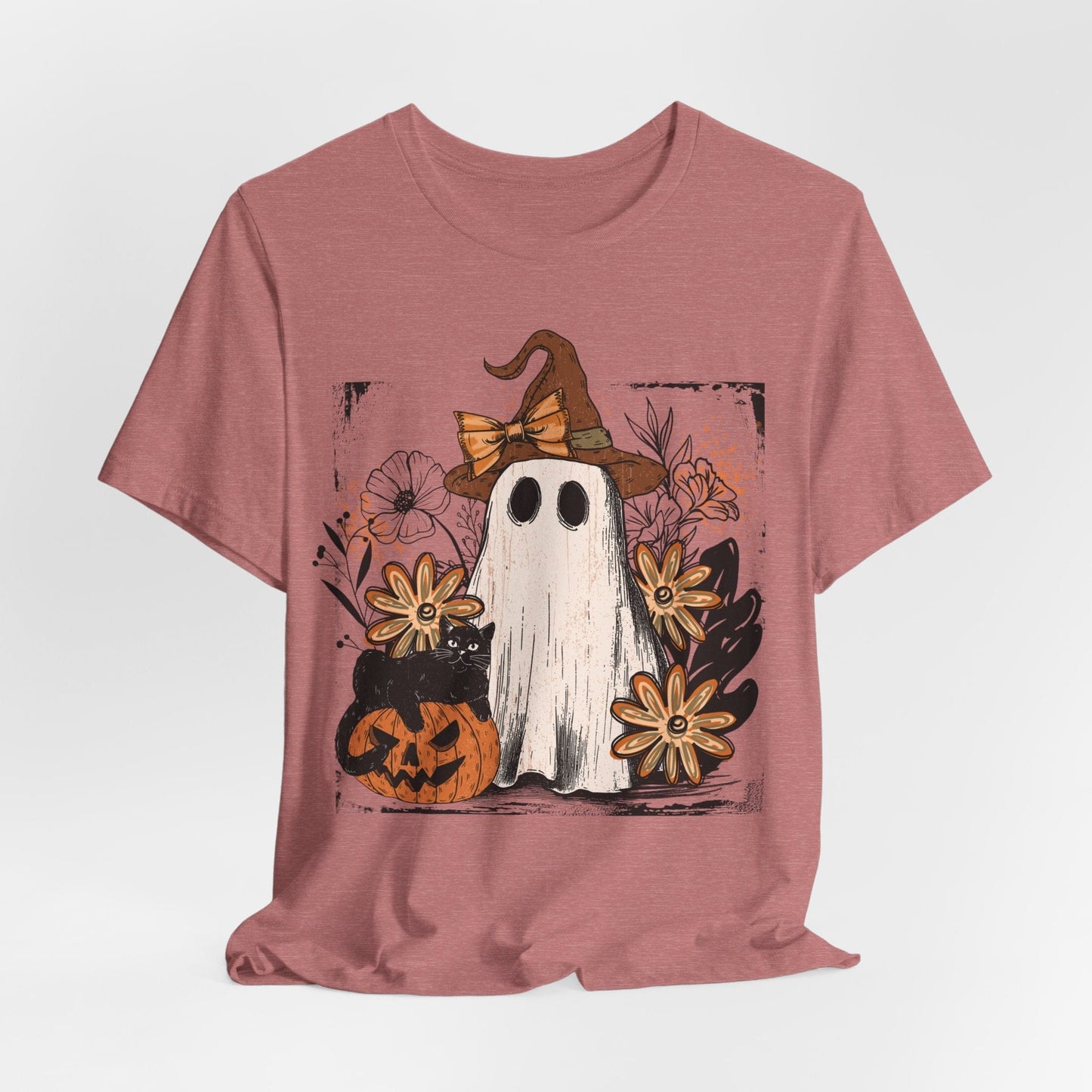 Floral Ghost & Black Cat – Cute Halloween Shirt