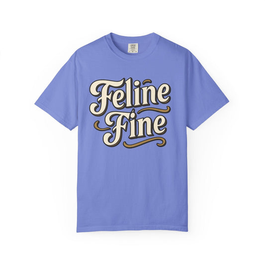 Feline Fine Vintage Typography Cat Lover Tee