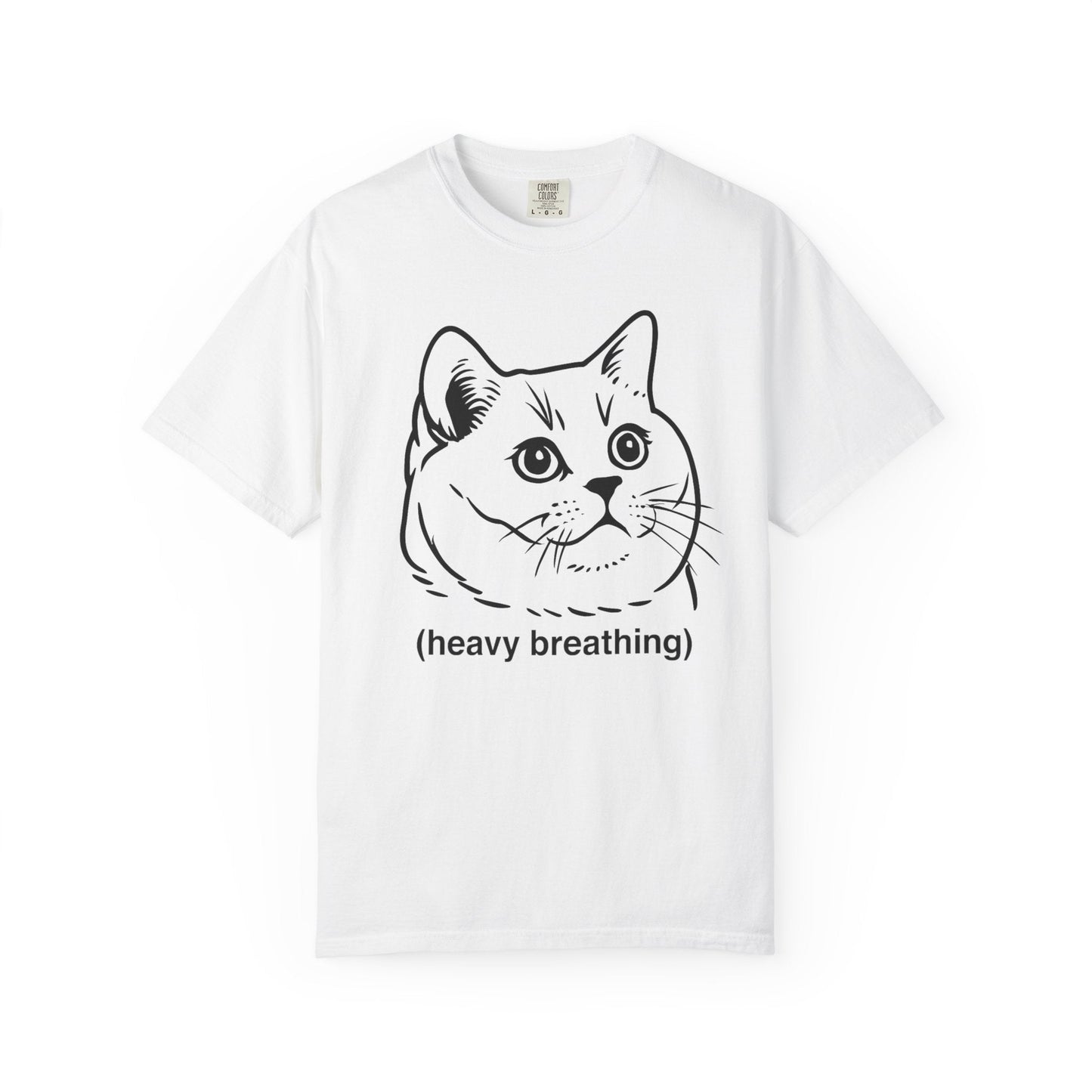 Heavy Breathing Cat Meme Shirt – Funny White on Black Cat Tee