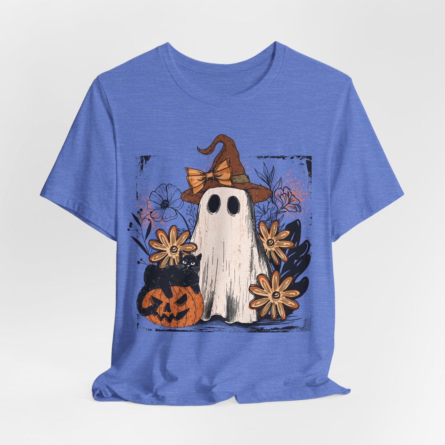 Floral Ghost & Black Cat – Cute Halloween Shirt