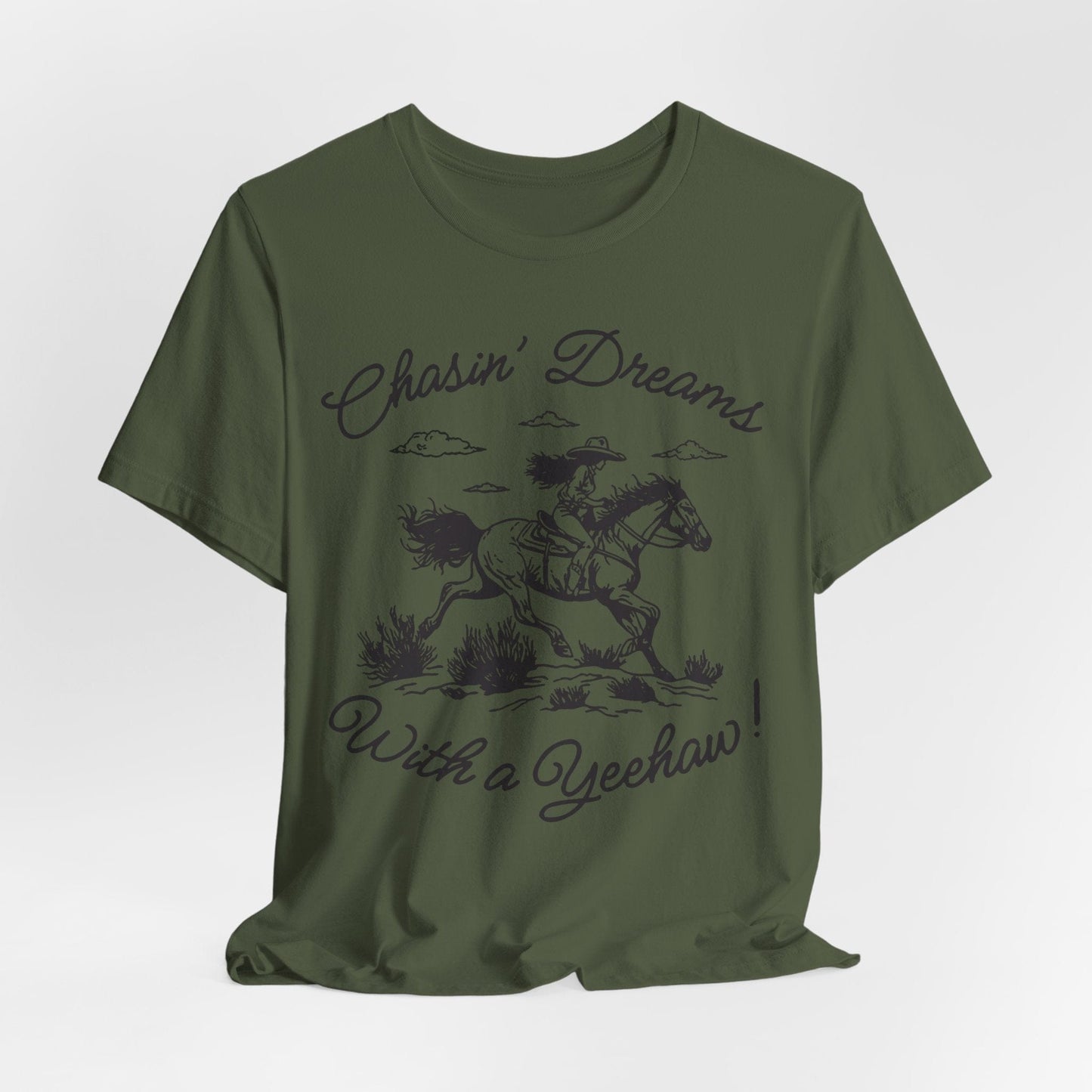 Chasin’ Dreams With a Yeehaw Tee – Retro Cowgirl Line Art Shirt