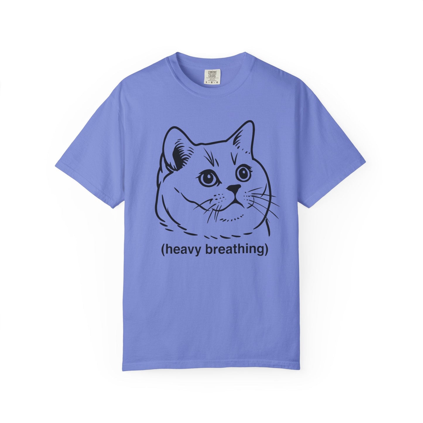 Heavy Breathing Cat Meme Shirt – Funny White on Black Cat Tee