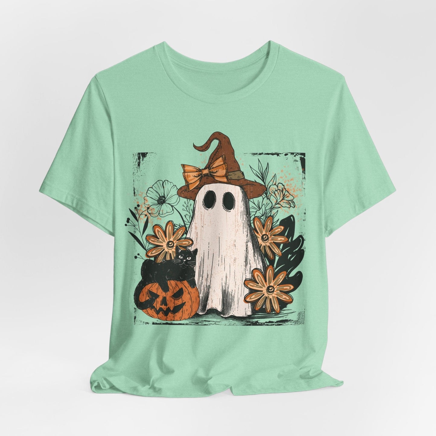 Floral Ghost & Black Cat – Cute Halloween Shirt