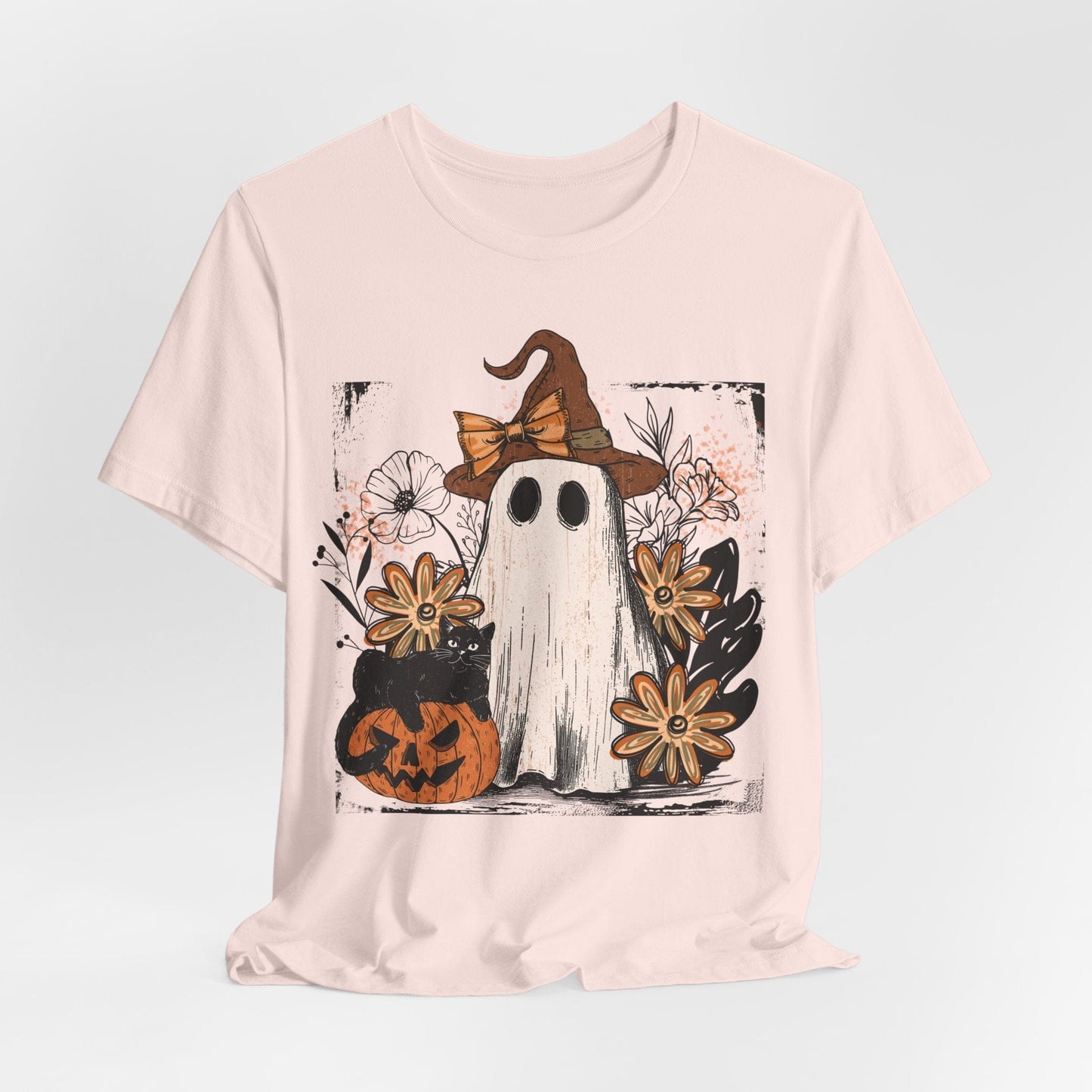Floral Ghost & Black Cat – Cute Halloween Shirt