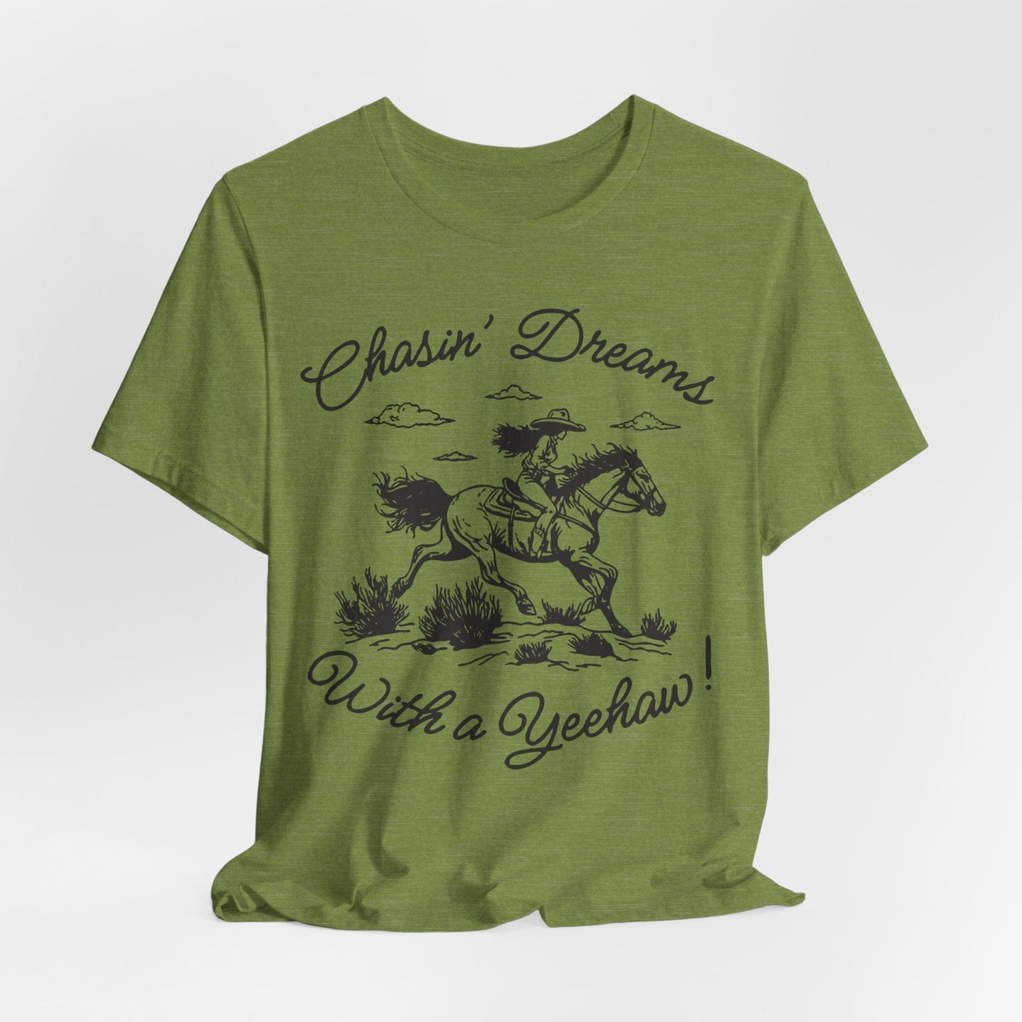 Chasin’ Dreams With a Yeehaw Tee – Retro Cowgirl Line Art Shirt