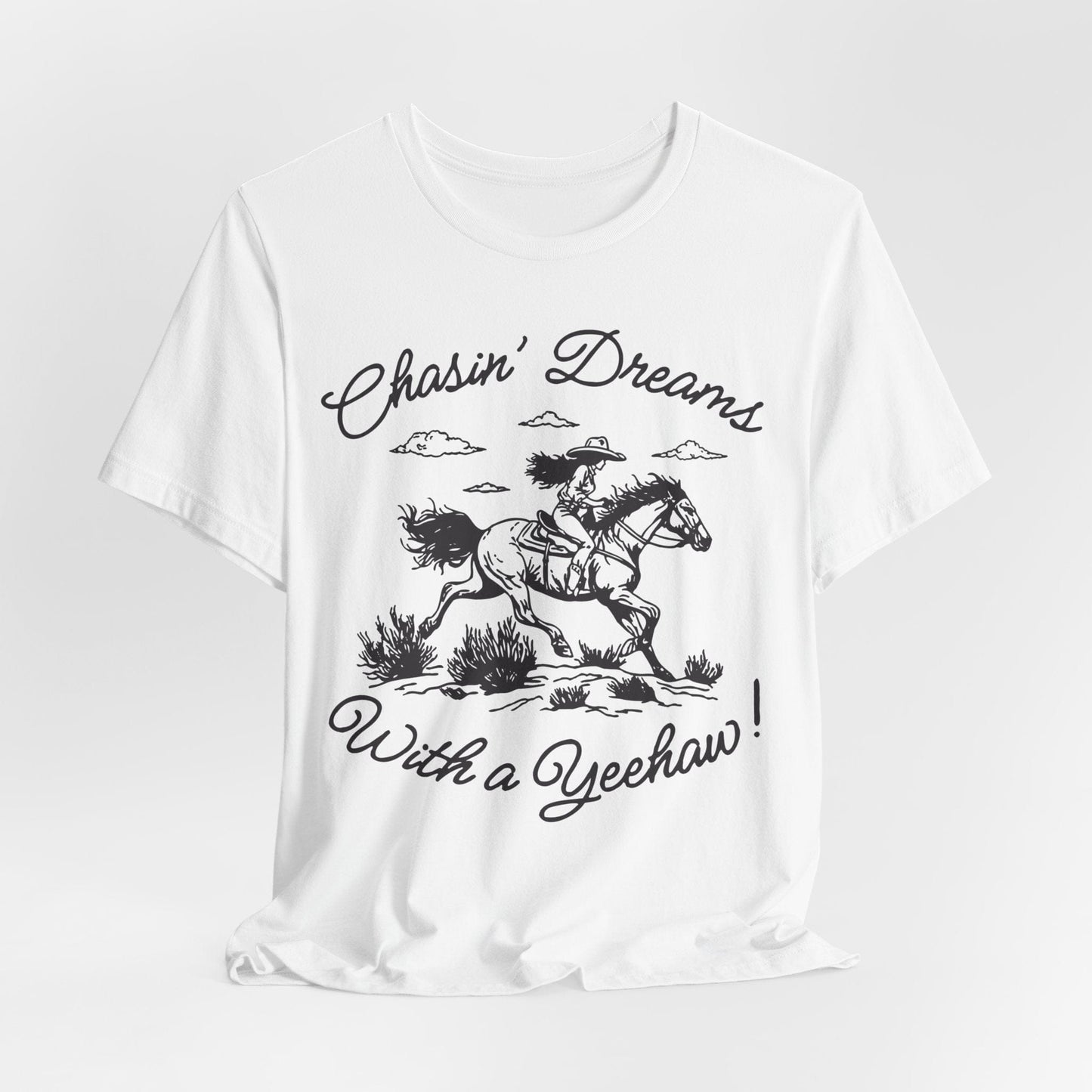 Chasin’ Dreams With a Yeehaw Tee – Retro Cowgirl Line Art Shirt