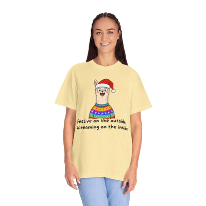 Festive on the Outside, Screaming on the Inside – Relatable Holiday Comfort Colors Tee