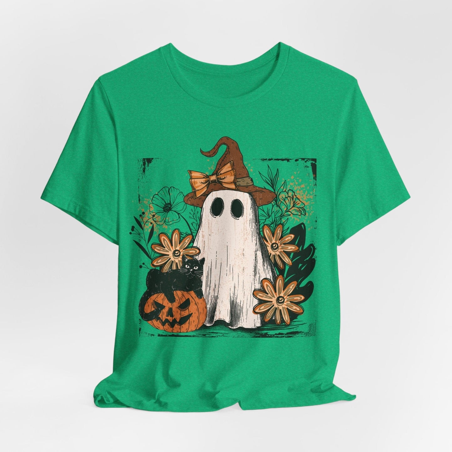 Floral Ghost & Black Cat – Cute Halloween Shirt